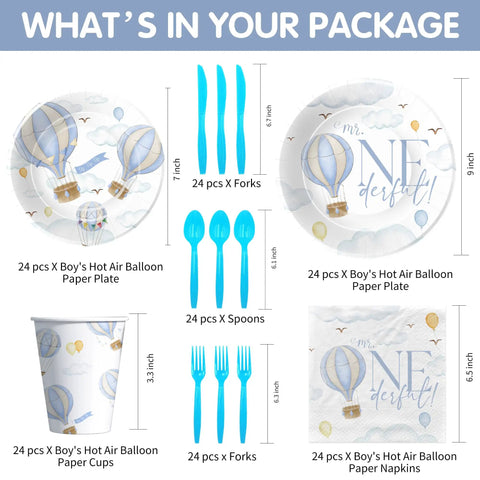 Hot Air Balloon 1st Birthday Party Supplies Set For Boys Mr Onederful Themed Tableware Pack Including Plates Napkins Cups And Cutlery