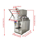 Heavy Duty Automatic Quantitative Filling And Sealing Machine With Horizontal Mixing Hopper Stainless Steel dimensions displayed.