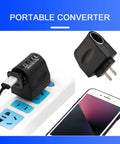 No Sweat Easy Install 220V To 12V Car Cigarette Lighter Plug Converter, portable design with USB output and black ABS casing.