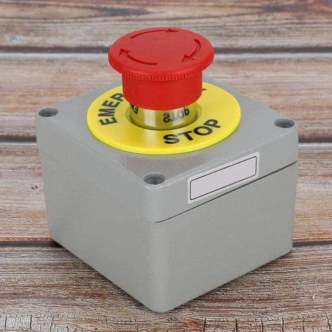 Red Emergency Stop Push Button Switch 22mm Aluminum Enclosure Normally Closed Momentary Stop Button Industrial Control Station IP66