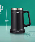 Adventure Ready Black Stainless Steel Beer Stein And Coffee Tumbler with Thermal Vacuum Insulation, big grip handle shown