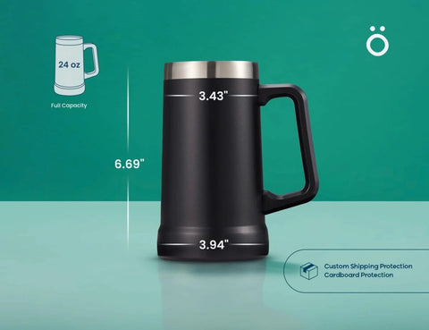 Adventure Ready Black Stainless Steel Beer Stein And Coffee Tumbler with Thermal Vacuum Insulation, big grip handle shown