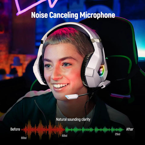Person wearing 7.1 Surround Sound Gaming Headset With Noise Canceling Microphone For PC PS4 PS5 Xbox Switch And Mobile