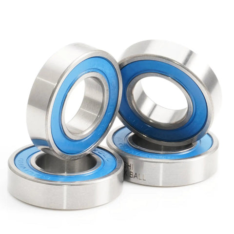 12x24x6mm Chrome Steel Cartridge Bearings Beefed Up With Grease And Sealed With Double Lip Labyrinth Seal Full Complement Balls 4 Pack For Bike Hub Pivots Heavy Duty Load Capacity Smooth Reliable Rotation, four blue sealed bearings