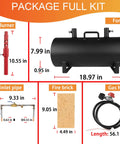 Package components of Portable Double Burner Propane Forge With Large Capacity For Blacksmithing including burners, gas pipe, fire brick, and hose.