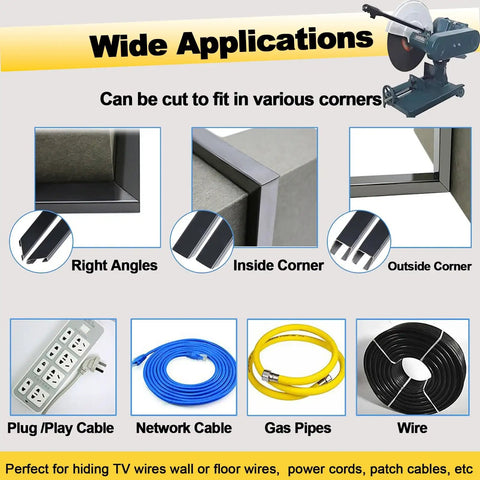 Stainless Steel Open Slot Cable Management Kit With 3 Ft Wire Raceway Self Adhesive Cord Concealer for right angles and corners.