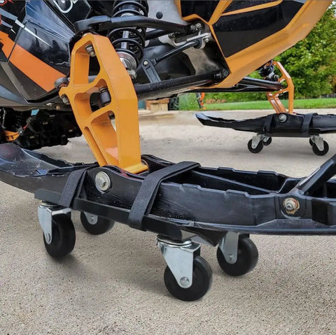 Snowmobile Moving Dolly Set With 1500 Lb Load Capacity V Slide Anti Slip Rubber Pads Straps For Secure Attachment To Skis