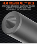 Close-up of a heat-treated alloy steel punch from Transfer Punch Set 28-Piece, showcasing rust resistant black oxide finish.