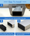 Instructional image showing installation of Rectangular Tubing End Caps Four Pack for 2 By 4 Inch Tubes Plastic Black End Plugs for 3 to 5 mm Wall Thickness.