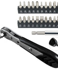 Compact 22 Piece Mini Ratchet Set With 1/4 Inch Drive Right Angle Screwdriver And 36 Tooth Ratcheting Wrench Bits For Tight Spots shown