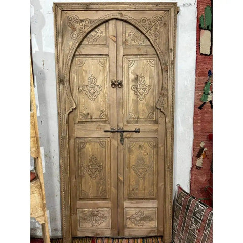 Hand Carved Barn Door With Natural Finish, Rugged Rustic Solid Wood Interior Door For Sliding Or Hinged Use, Custom Size Available