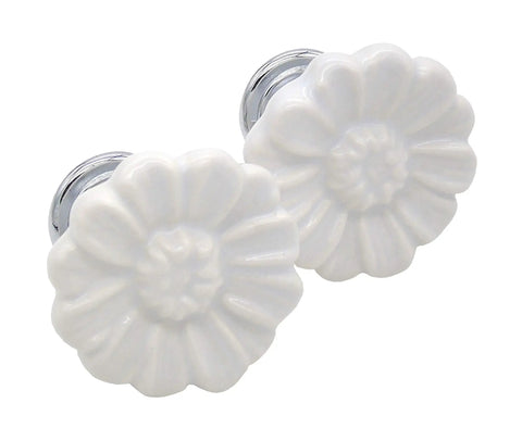 Top Shelf Vintage Floral Daisy Ceramic Drawer Pulls And Cabinet Knob Sets Include Matching Screws Hella Charming White Finish for dressers and cupboards