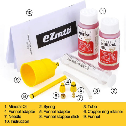 Brake Bleed Kit For Shimano Hydraulic Brakes With Mineral Oil 120ml, Pro Grade Fluid Included, components laid out