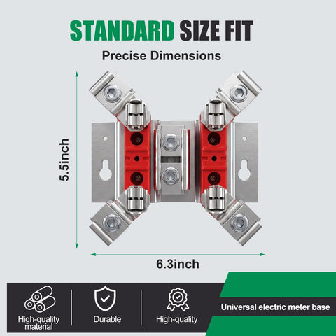 No Nonsense 200 Amp Single Phase Meter Socket Terminal Block Replacement Kit For 240 Volt Four Jaw Electric Meter Base dimensions 6.3 x 5.5 inch.