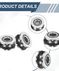 12 Pcs Small V Groove Pulleys 4x13x6mm Miniature Carbon Steel Ball Bearing Pulleys showcased in detail views