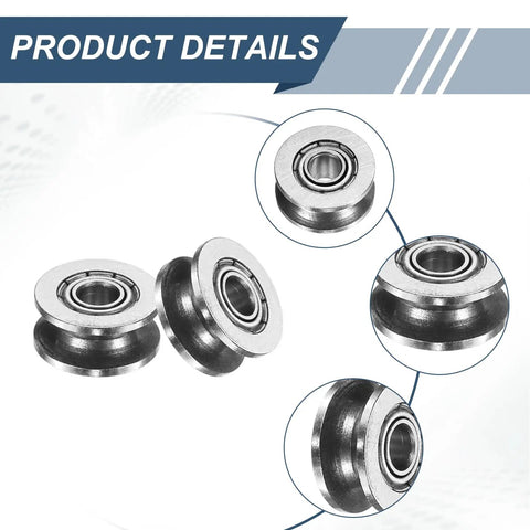 12 Pcs Small V Groove Pulleys 4x13x6mm Miniature Carbon Steel Ball Bearing Pulleys showcased in detail views