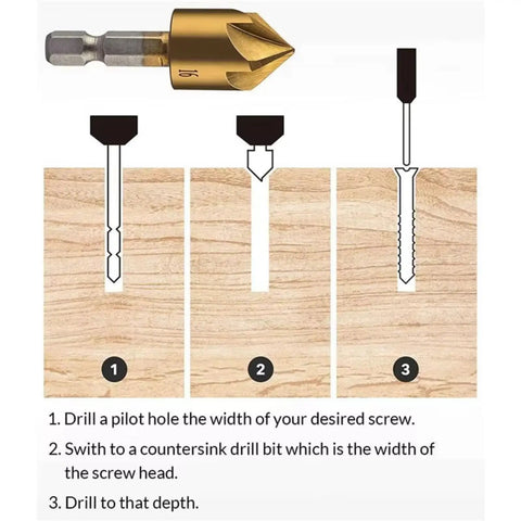 Badass Titanium Coated Hss Countersink Drill Bit Set Glides Smooth On Wood Metal Plastic Cuts Clean 82 Degree Chamfering Tool instructions.
