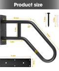Rock Solid U Shaped Hand Rails For Outdoor Steps With Heavy Duty Wall Mount Grab Bar dimensions displayed on a black rail.