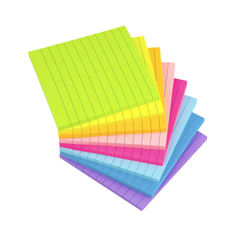 8 Pack Lined Sticky Notes 4x4 Inches Colorful Memo Pads With Super Sticky Adhesive, 8 Bright Colors For Quick Reminders, 54 Sheets Per Pad