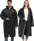 Two Pack Reusable Rain Ponchos For Adults With Hoods And Sleeves In Black Perfect For Emergency Prep And Everyday Weather