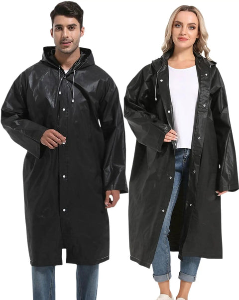 Two Pack Reusable Rain Ponchos For Adults With Hoods And Sleeves In Black Perfect For Emergency Prep And Everyday Weather
