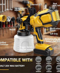 Cordless paint sprayer with 1400ml container, adjustable nozzle, external LED, and soft grip, perfect for home projects.