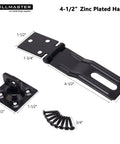 Heavy Duty Swivel Staple Hasps With Twist Knob Padlock Clasp Secures Gate Fence Or Barn Door Featuring Rust Proof Steel 4-1/2 inch zinc plated hasp with screws.