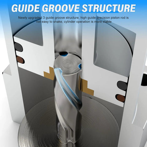 Guide groove structure of Left Turn Rotary Pneumatic Cylinder, 20mm Bore, demonstrating internal piston and aluminum alloy.