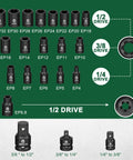 Heavy Duty 22 Piece External Torx Plus Socket Set For Tesla Ev Battery Swaps And Street Build Ups 1 4 3 8 1 2 Inch Drives Knuckle Bashin Chrome V Steel Kit, showing sizes EP4 to EP32.