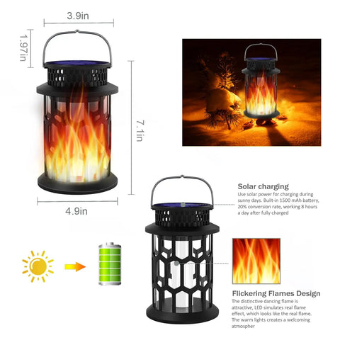 Outdoor Solar Lanterns With Realistic Flickering Flame No Wires Needed Waterproof Hanging LED Lights For Garden Patio Yard Or Path Durable ABS Construction Easy Setup 2 Pack