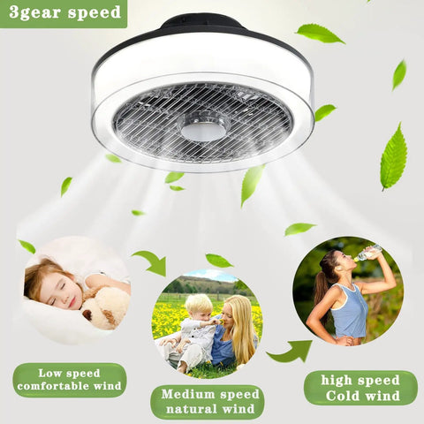 Dope 16 Inch Flush Mount Ceiling Fan With Lights Remote Control LED Dimmable 3 Color Temperature 7 Blade Enclosed Low Profile 72W 3 Speed