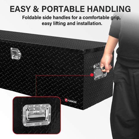 Badass Lockable 48 Inch Aluminum Truck Tool Box With Side Handle And Smooth Gas Struts For Full Size Pickup Diamond Plate Waterproof Bed Storage In Black
