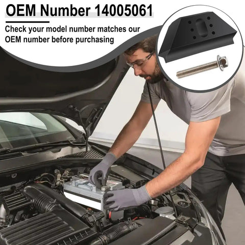 Man installing Heavy Duty Base Clamp Battery Hold Down Kit For Cars Trucks Suv Anti Vibration Stabilizer into car.