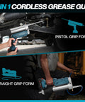 2-In-1 Cordless Grease Gun Kit With Dual Grips, 12,000 PSI High Pressure used on tractors and trucks with dual grip forms visible
