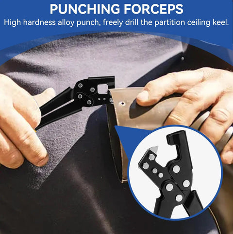 Person using Heavy Duty Steel Stud Crimper Pliers Framing Tool For Fixing Light Steel Keels With 0.5-0.8mm Wall Thickness