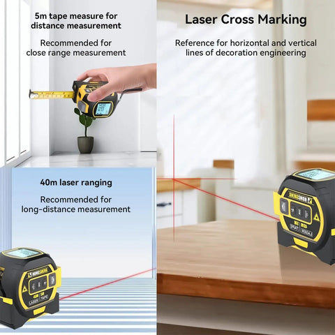 Heavy Duty Digital Tape Measure And Laser Rangefinder With Auto Lock, Led Display, Cross Line, Area Volume Pythagorean Calculator, Data Storage, Badass Built Tough No Nonsense Essential