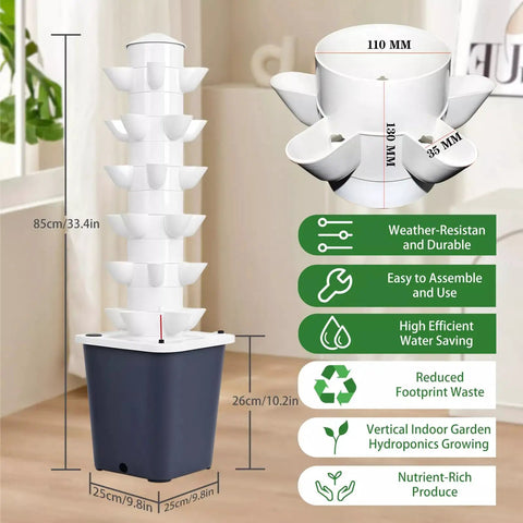 Vertical Hydroponic Tower Kit For Indoor Herb And Veggie Garden, 30 Plant Slots, Silent Water Pump, Timer And Adapter