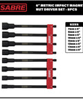 8-piece Metric Impact Magnetic Nut Driver Set with 7mm to 14mm sizes on dual storage rails