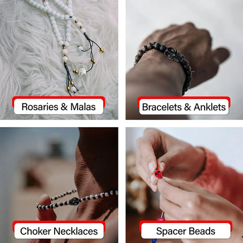 40 Pack 12mm White Skull Beads For Jewelry Making Howlite Skeleton Beads For Charms shown in necklaces and bracelets.