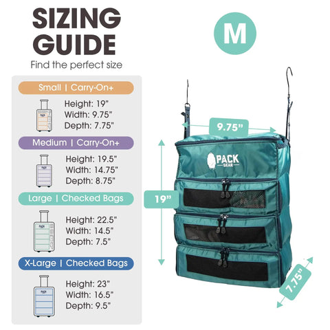 Hanging Carry On Travel Organizer With Mesh Windows For Quick Clothes Access Fits Any Suitcase Medium Size Green Travel Cubes