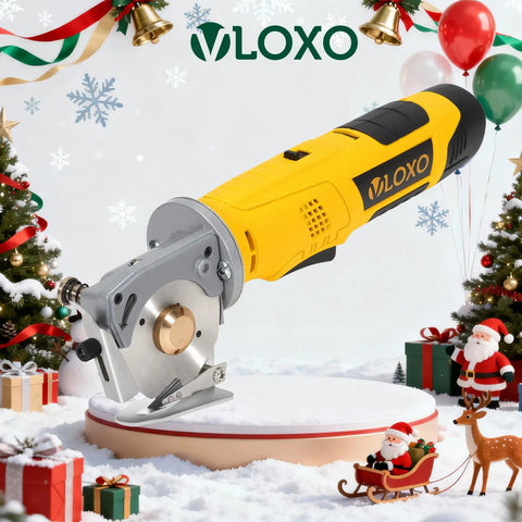 VlOXO Electric Rotary Fabric Cutter With Lightning Fast 2000Rpm Blade on display, designed for cutting thick material and denim.