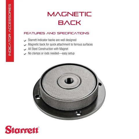Magnetic Back For 25 And 2600 Series Dial Indicators With Quick Attach High Strength Magnet featuring steel construction.