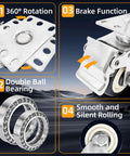4 Inch Caster Wheels Set Of 4 Rust Proof 304 Stainless Steel Heavy Duty Casters for industrial use with 360-degree swivel and brakes