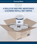 Pro Grade Gym Equipment Wipes Refill Pack Four Rolls Of Eight Hundred Pre Moistened Cleaning Wet Wipes for easy dispensing.