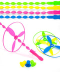 40 Piece Large Flying Disc Toy Set With Swirly Sticks, Rings, Plastic Propeller Spinners, Dragonfly Saucers And Launchers For Kids
