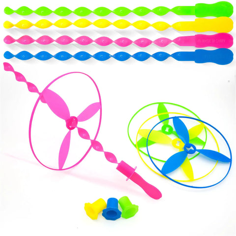 40 Piece Large Flying Disc Toy Set With Swirly Sticks, Rings, Plastic Propeller Spinners, Dragonfly Saucers And Launchers For Kids