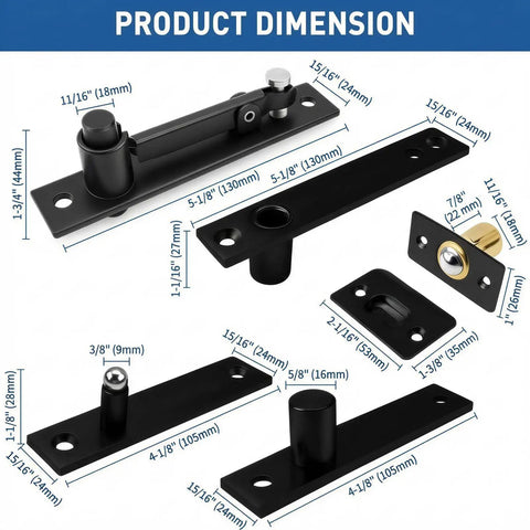 Hidden Pivot Door Hinge For Secret Doors, 360 Degree Rotation, Heavy Duty 304 Stainless Steel Bookcase Hinges, Black Finish dimensions