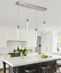 Crystal Bubble 4 Light Pendant For Kitchen Island, Lit Modern Brushed Nickel Ceiling Fixture, 32W Premium LED, 6000K Daylight