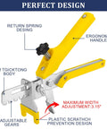 Yellow plier from Tile Leveling System Kit With 1000 Spacers, 200 Reusable Wedges, Tile Plier And Rubber Mallet, featuring ergonomic handle and adjustable gears