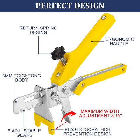 Yellow plier from Tile Leveling System Kit With 1000 Spacers, 200 Reusable Wedges, Tile Plier And Rubber Mallet, featuring ergonomic handle and adjustable gears